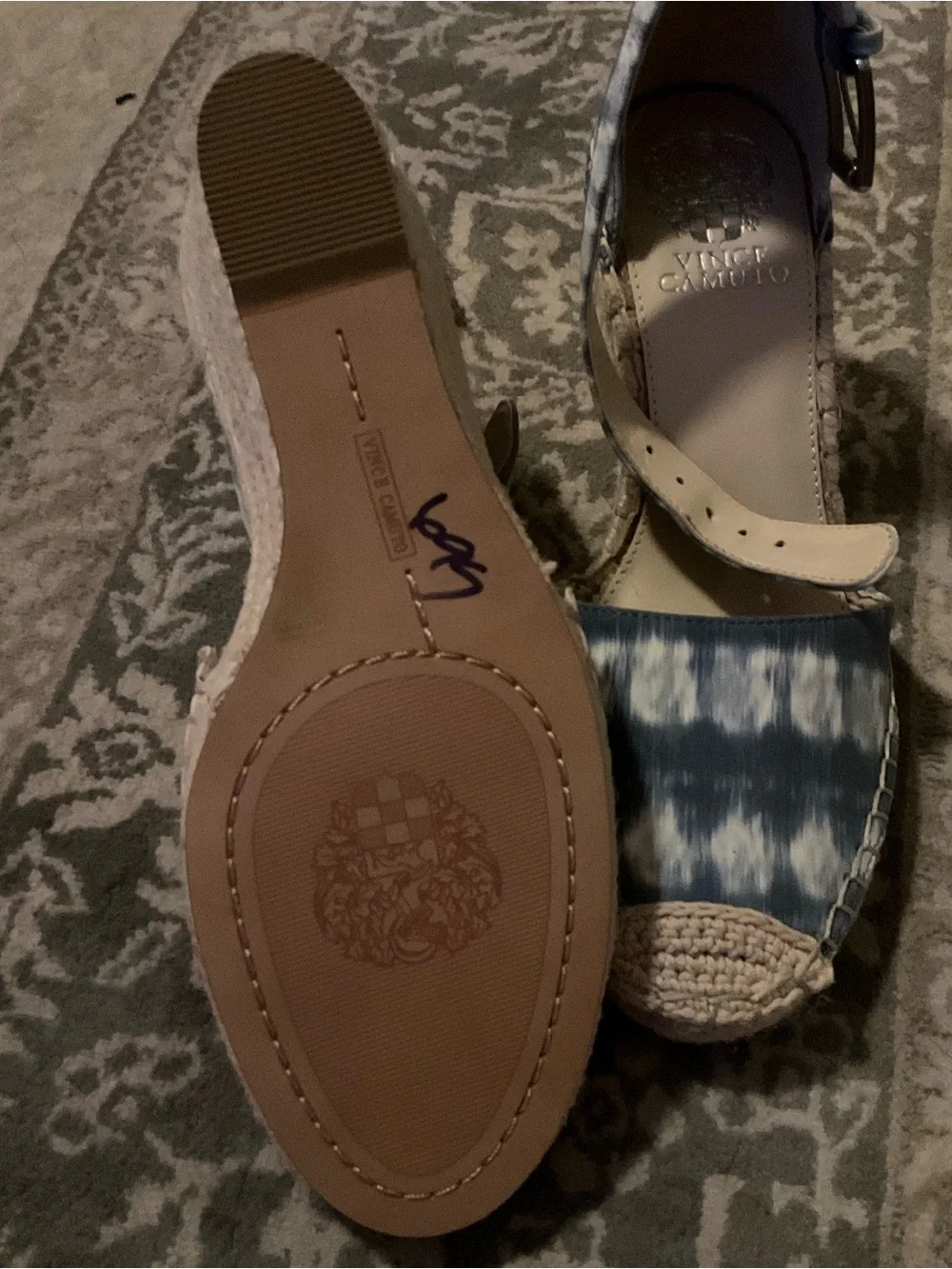 Vince Camuto Blue Tie-Dye Espadrille Ankle-Strap Wedge Sandals